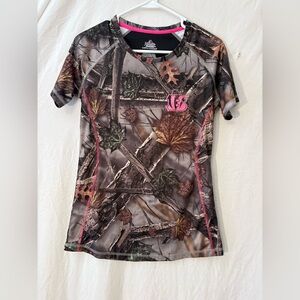 Majestic Black and Pink Camo Tee with the Bengals logo.